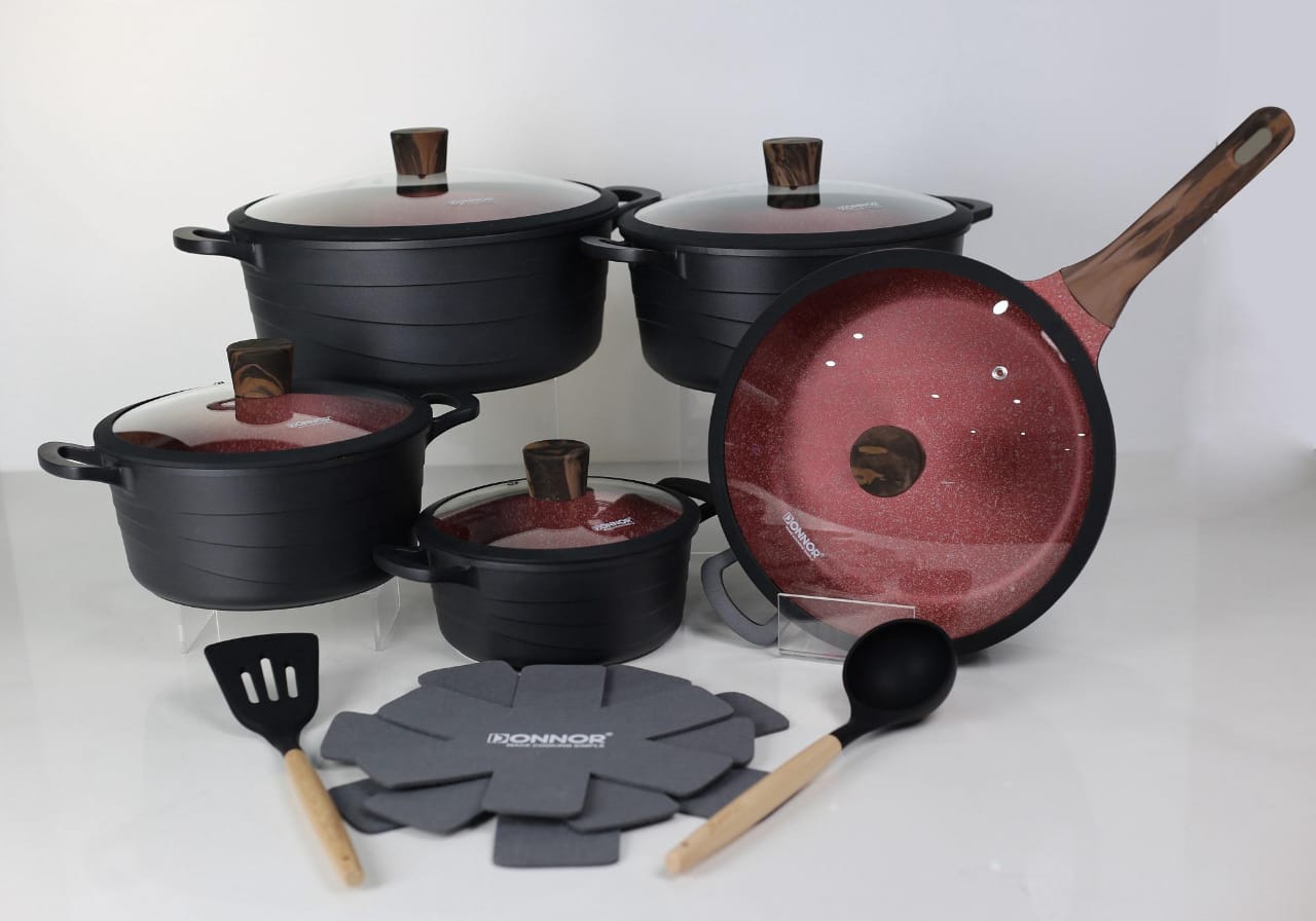 15pcs DONNOR Non - stick Granite Cookware Set | - Elegant Households KE