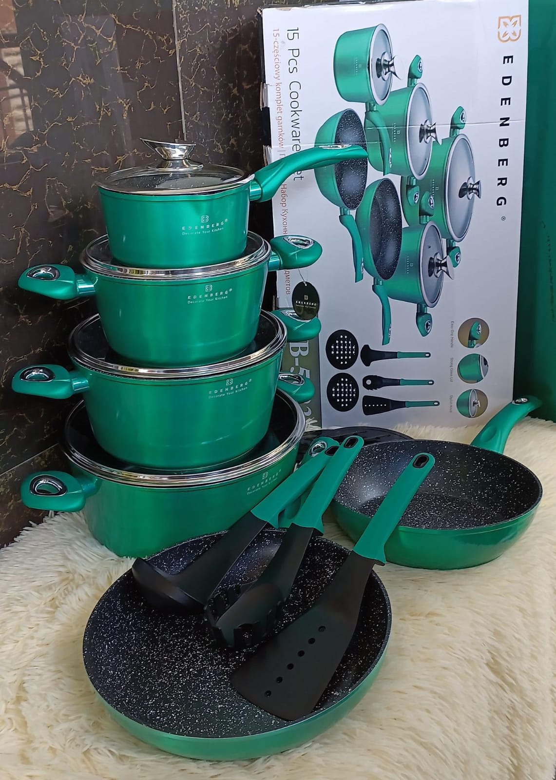 15pcs Edenberg Cookware Set/pots | - Elegant Households KE