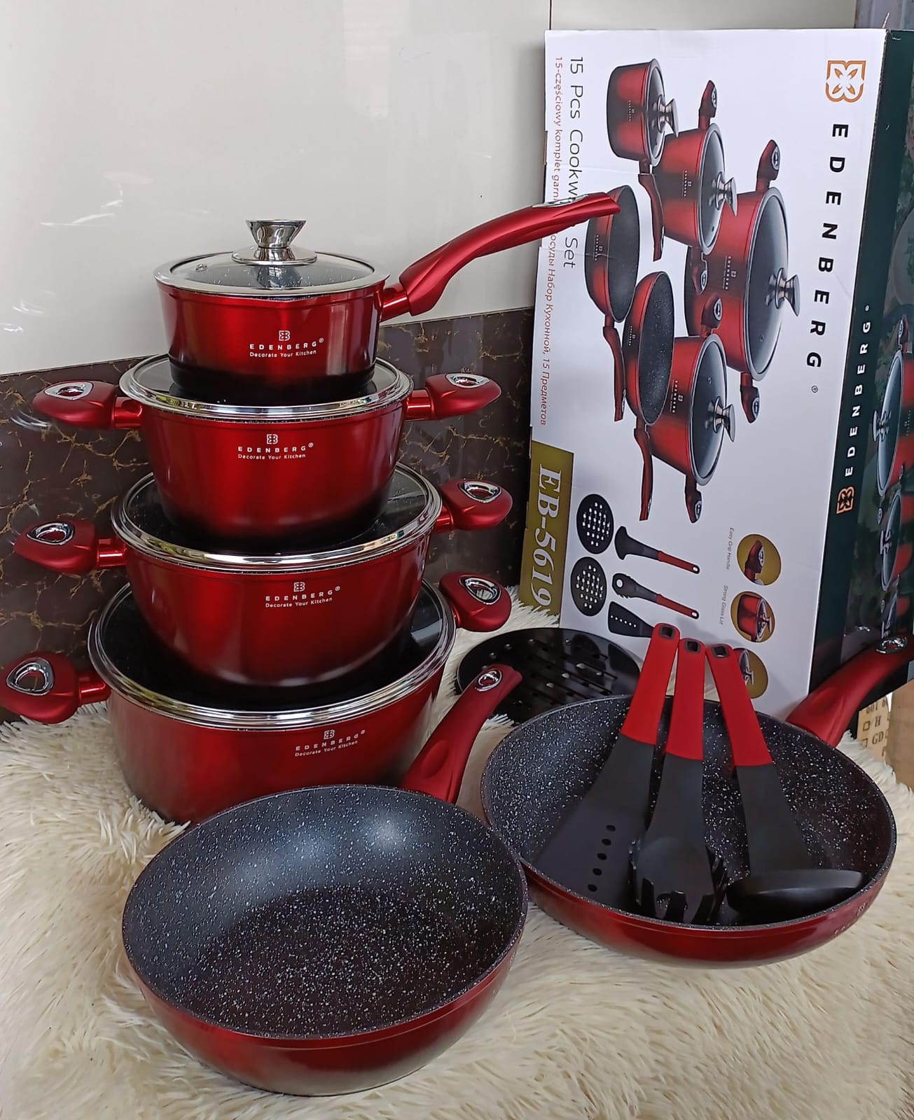 15pcs Edenberg Cookware Set/pots | - Elegant Households KE