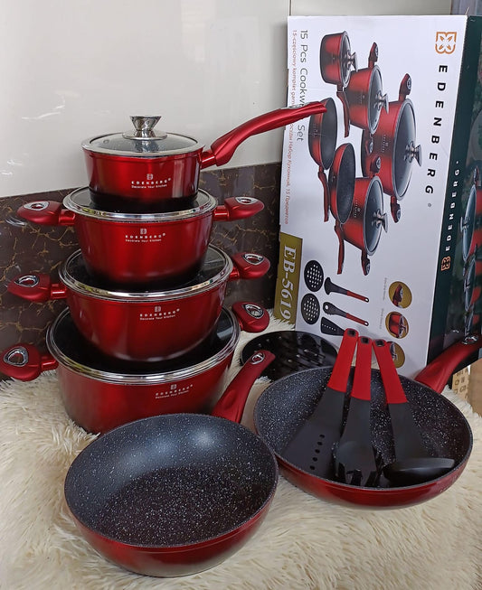 15pcs Edenberg Cookware Set/pots | - Elegant Households KE