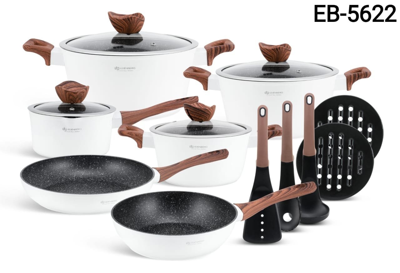 15pcs Edenberg Cookware Set/Pots with Wooden handles | - Elegant Households KE