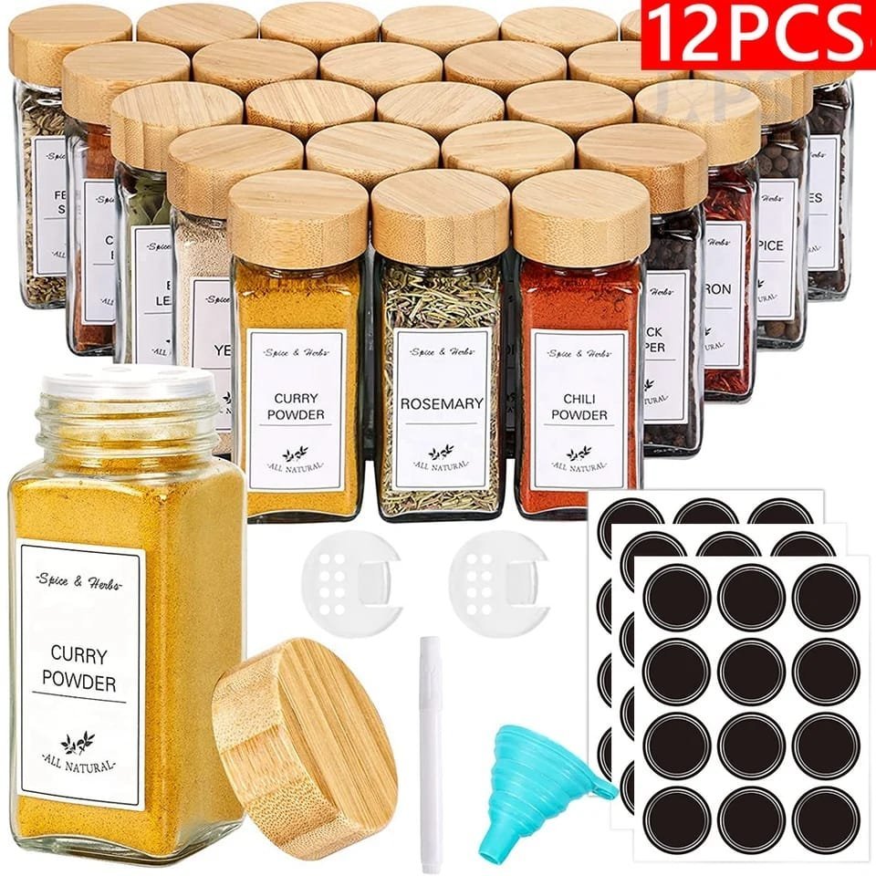 15pcs PREMIUM THICK GLASS STORAGE JARS WITH BAMBOO LIDS | - Elegant Households KE