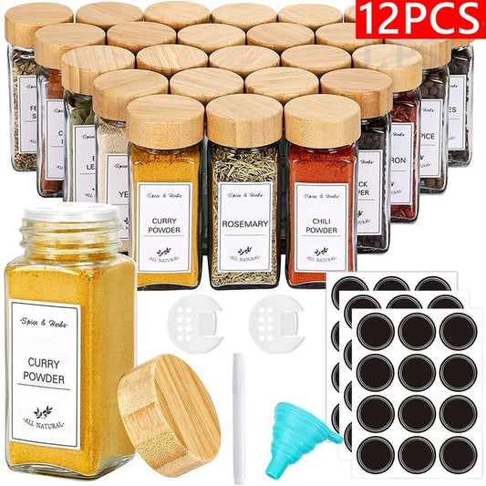 15pcs PREMIUM THICK GLASS STORAGE JARS WITH BAMBOO LIDS | - Elegant Households KE