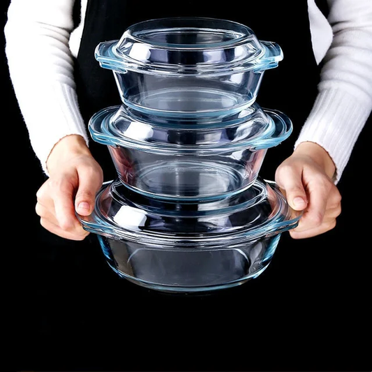 3pc Set High Borosilicate Glass Casserole with Lid