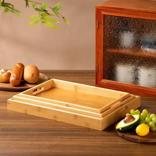 3pcs High Quality Multifunctional Bamboo Serving Trays for
