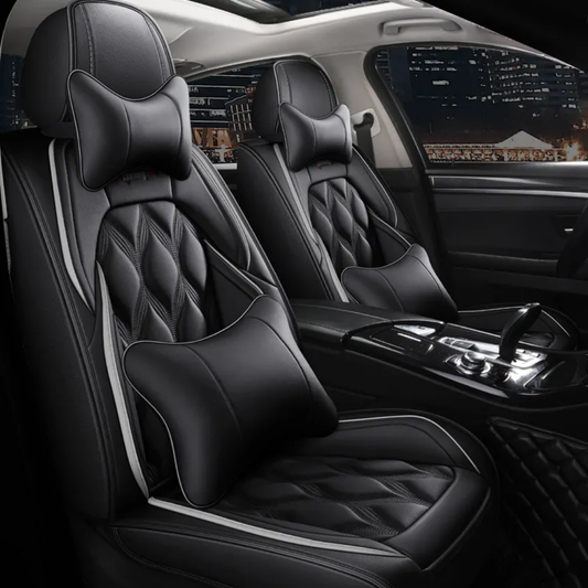 Pu Leather Waterproof Car Seat Covers With Lumber Support Pillows 5 Seater