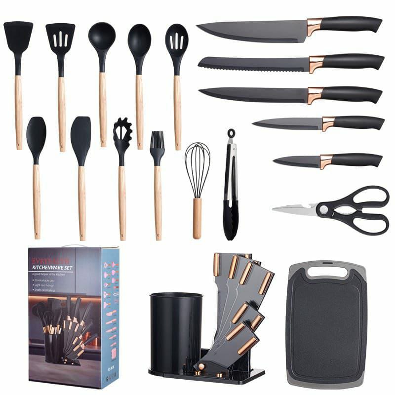 19Pcs Silicon Cooking spoon &amp; knife set | - Elegant Households KE