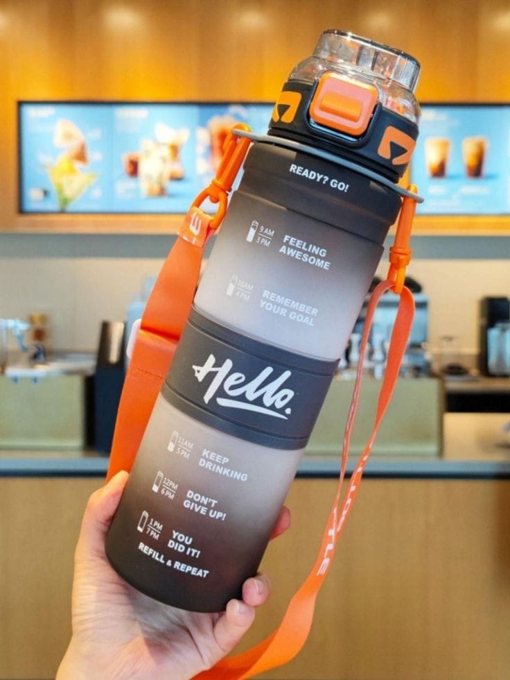1l hello motivational outdoor water bottle  | - Elegant Households KE