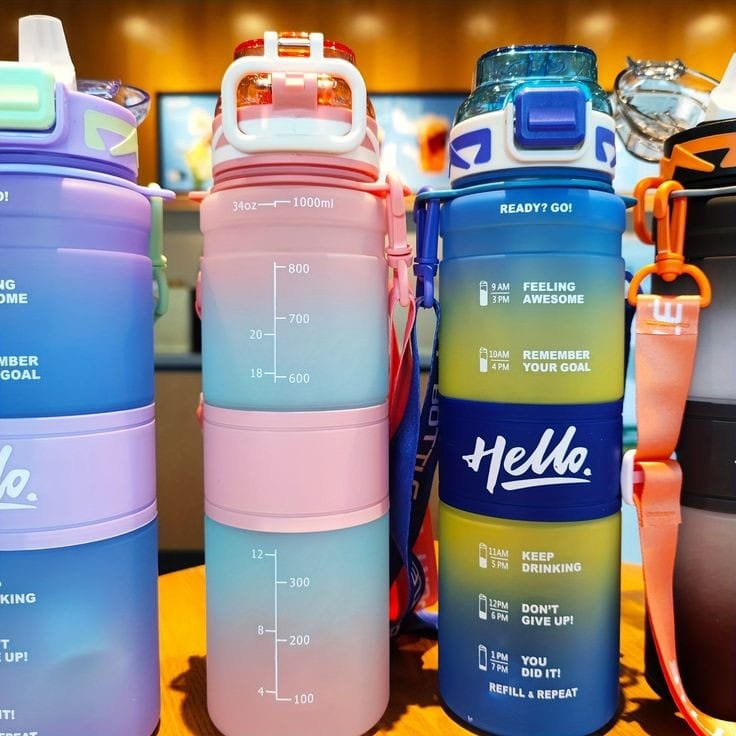 1l hello motivational outdoor water bottle  | - Elegant Households KE