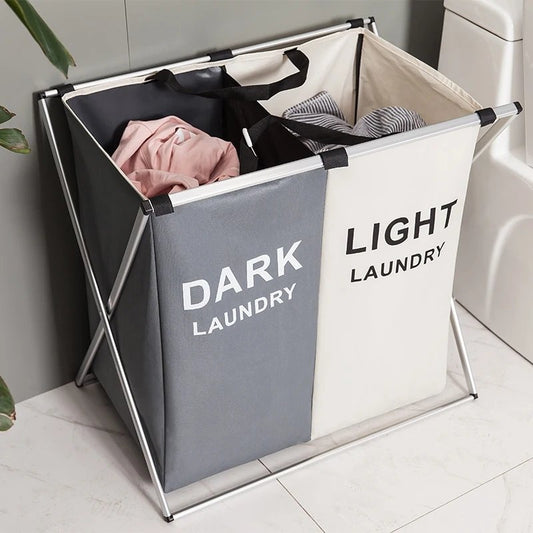 2 Grid compartment foldable laundry basket | - Elegant Households KE