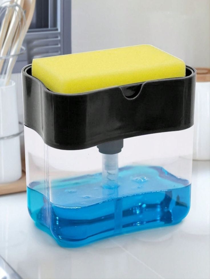 2 in1 plastic soap pump with a sponge  | - Elegant Households KE