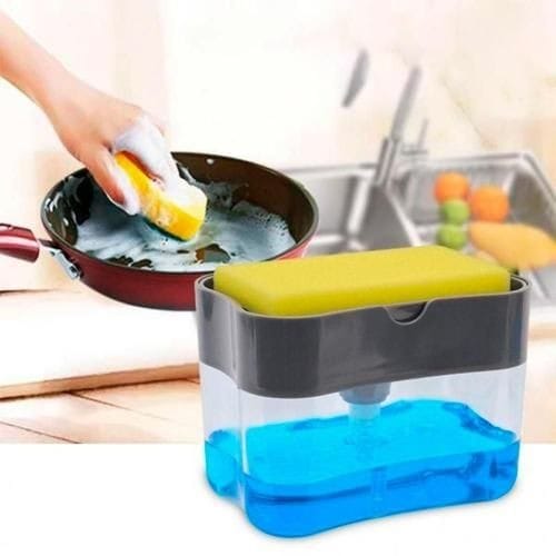 2 in1 plastic soap pump with a sponge  | - Elegant Households KE