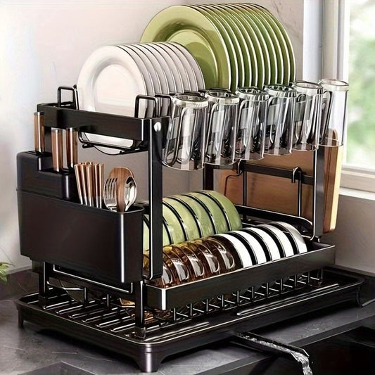 2 layer carbon coated dish rack | - Elegant Households KE