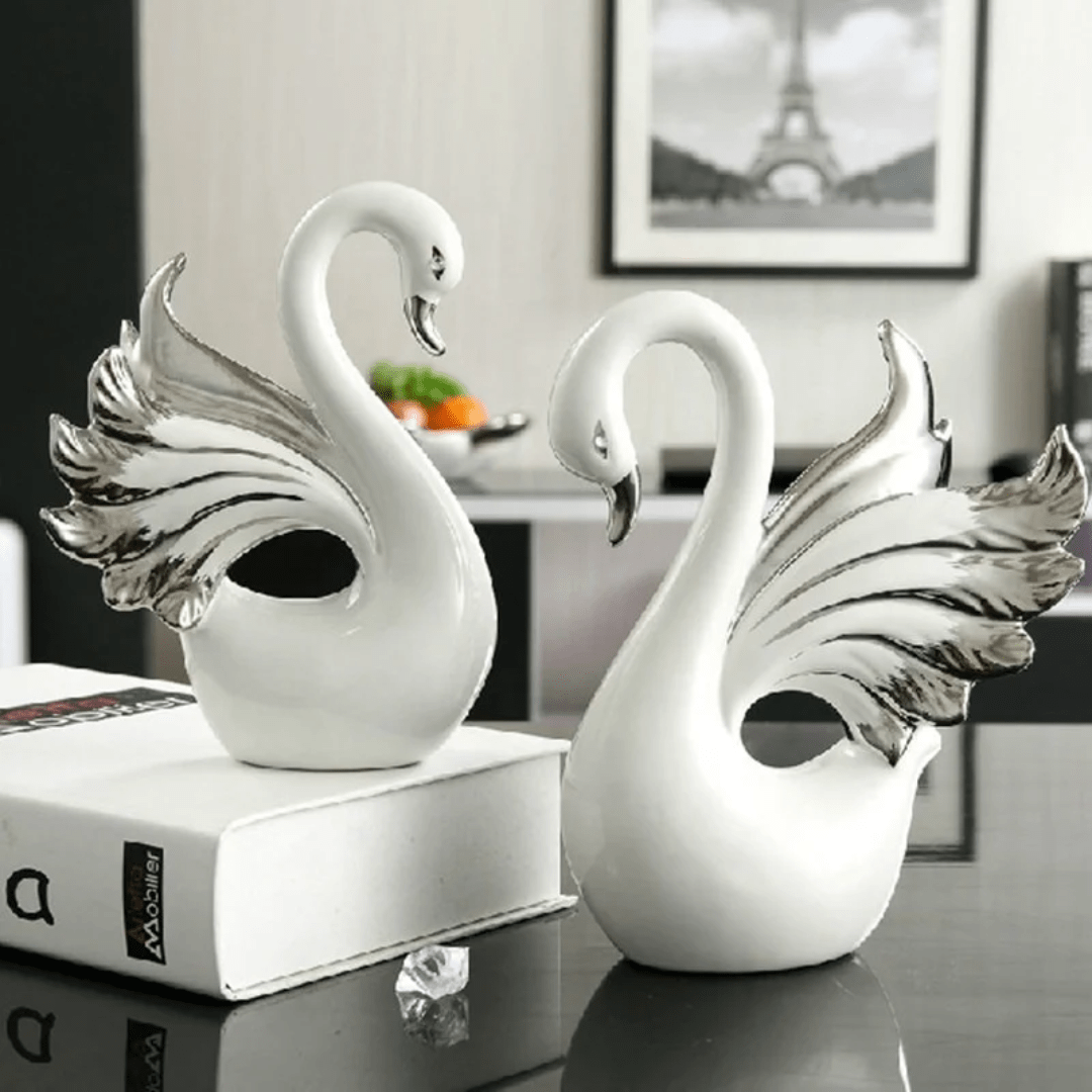 2 - piece Ceramic Swan Figurines | Elegant Home Decor | - Elegant Households KE