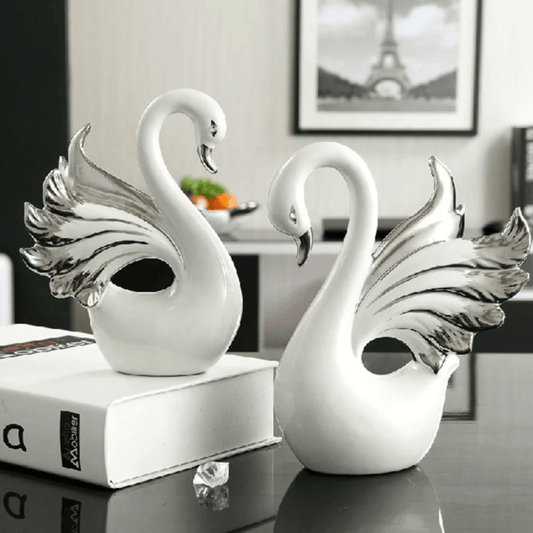 2 - piece Ceramic Swan Figurines | Elegant Home Decor | - Elegant Households KE
