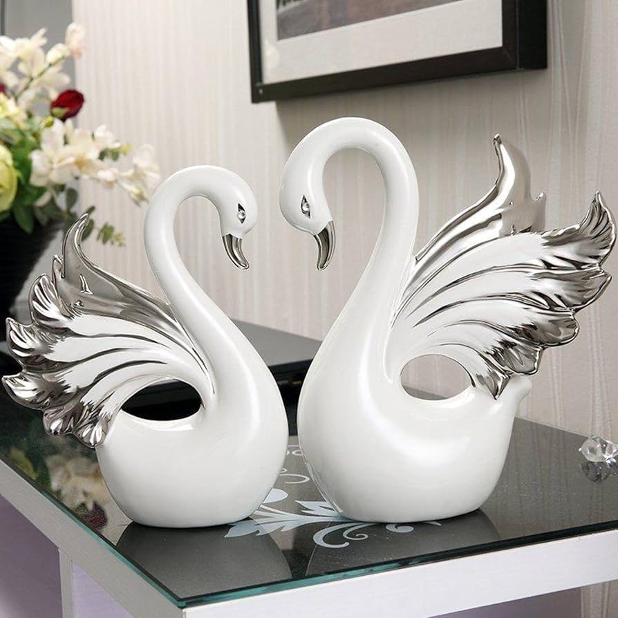 2 - piece Ceramic Swan Figurines | Elegant Home Decor | - Elegant Households KE