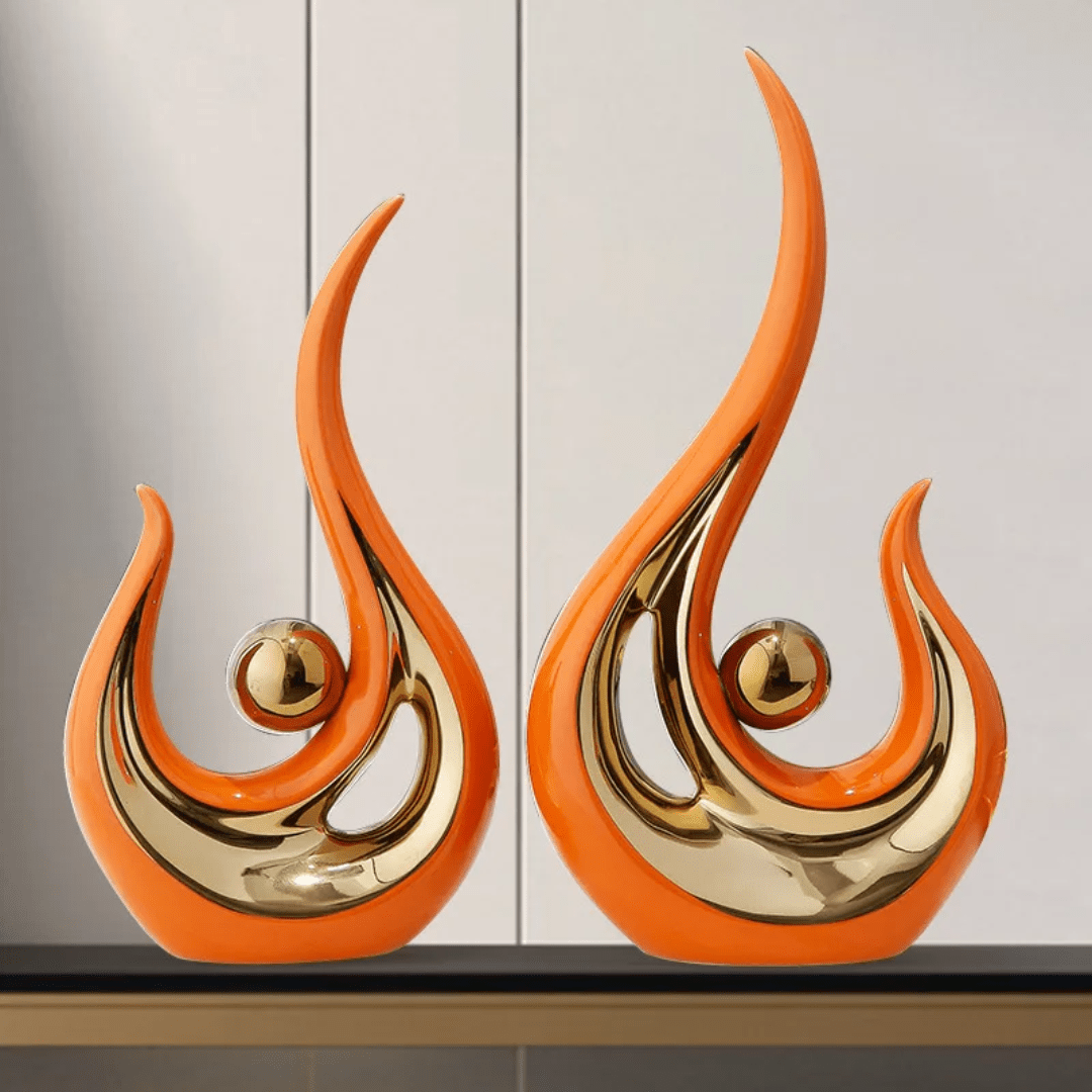 2 - Piece Orange Gold Ceramic Statues | Modern Home Decor | - Elegant Households KE