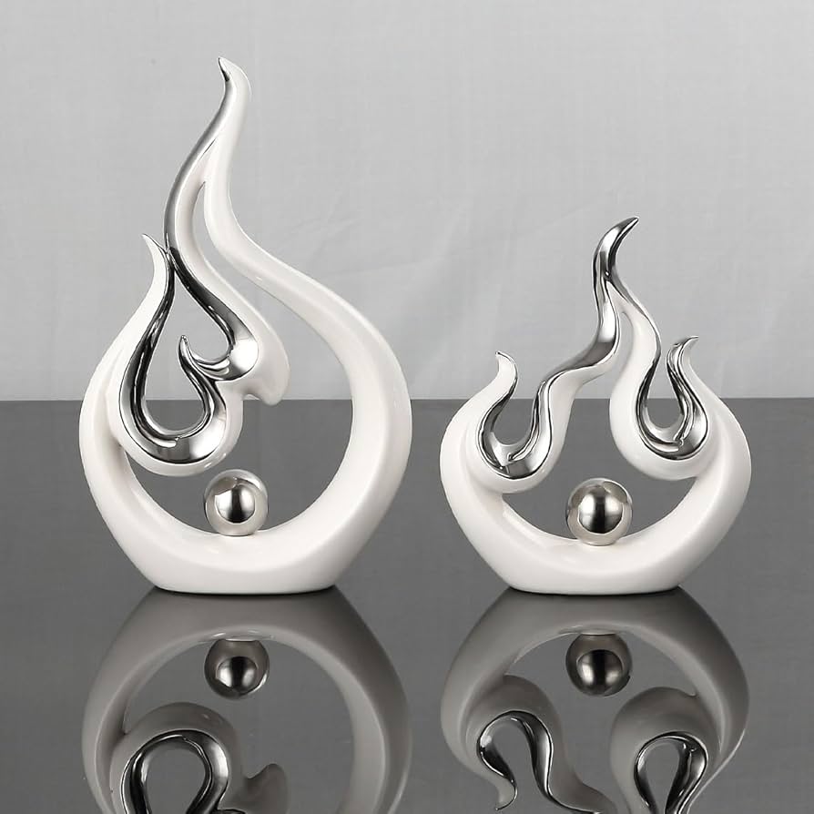 2 - Piece White Blaze Ceramic Decor | Modern Home Accent | - Elegant Households KE