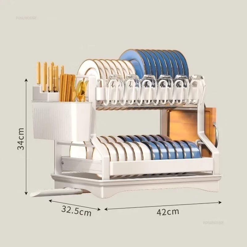 Dish Drying Rack - 2-Tier Stainless Steel Kitchen Rack with Drip Tray