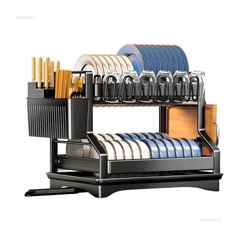 Dish Drying Rack - 2-Tier Stainless Steel Kitchen Rack with Drip Tray
