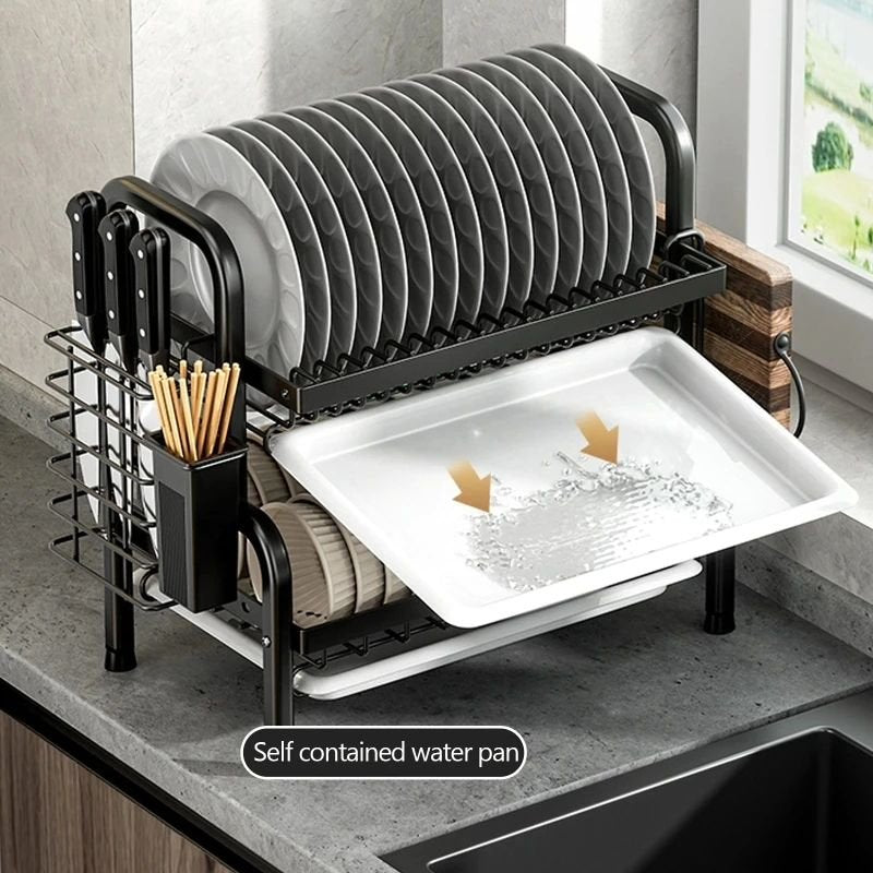 2 Tier Dish Rack with Cutlery Holder &amp; Chop Board Holder | - Elegant Households KE