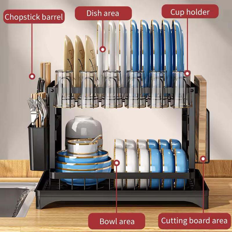 2 - Tier Kitchen Dish Rack with drain tray | - Elegant Households KE