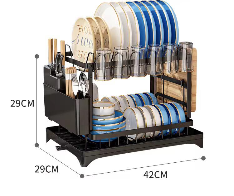 2 - Tier Kitchen Dish Rack with drain tray | - Elegant Households KE