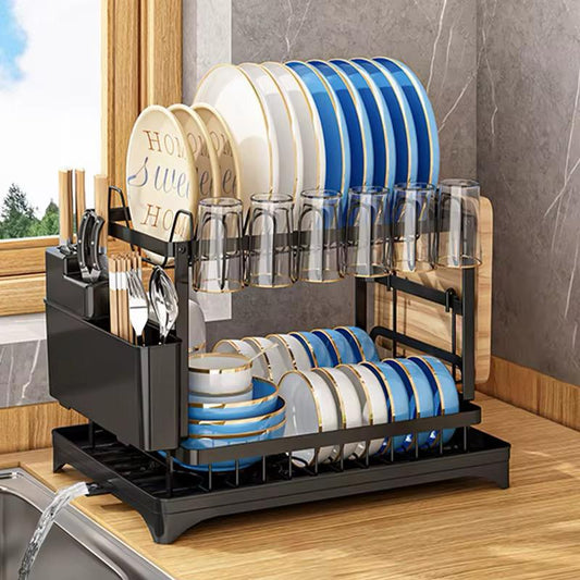 2 - Tier Kitchen Dish Rack with drain tray | - Elegant Households KE