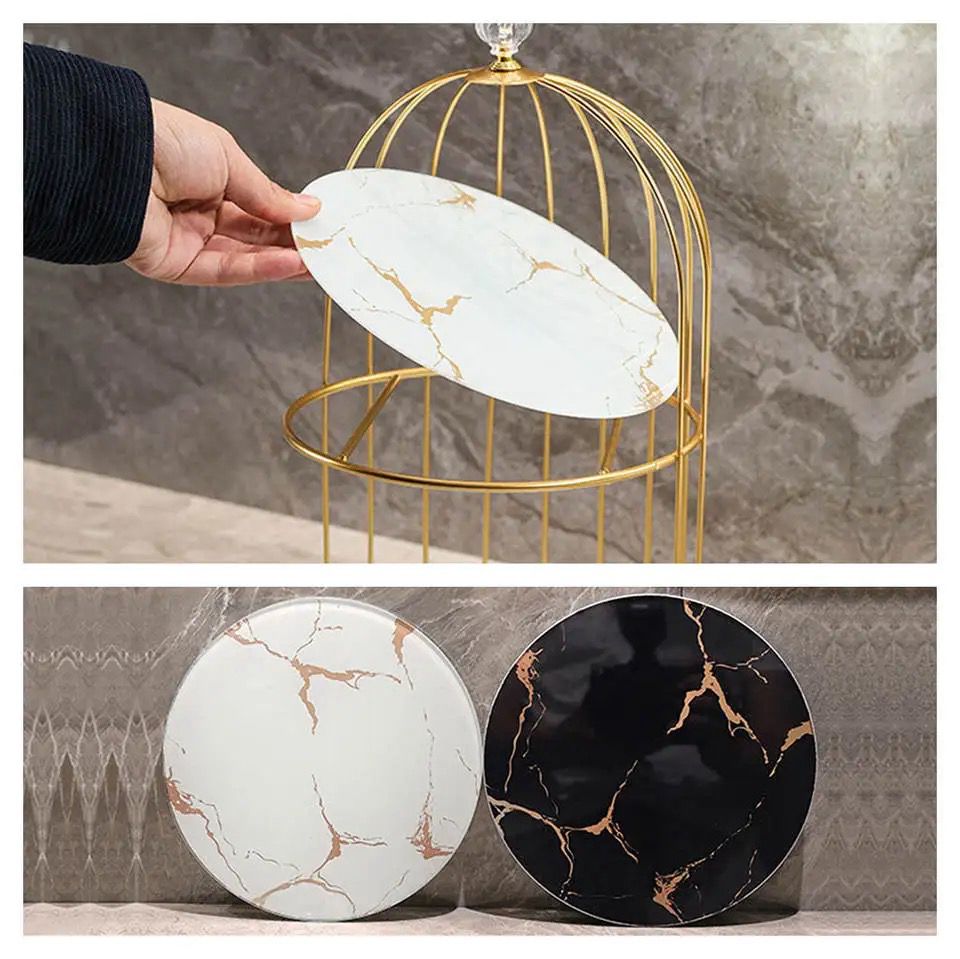 2 tier luxury marble textured with gold metal makeup storage/organiser | - Elegant Households KE