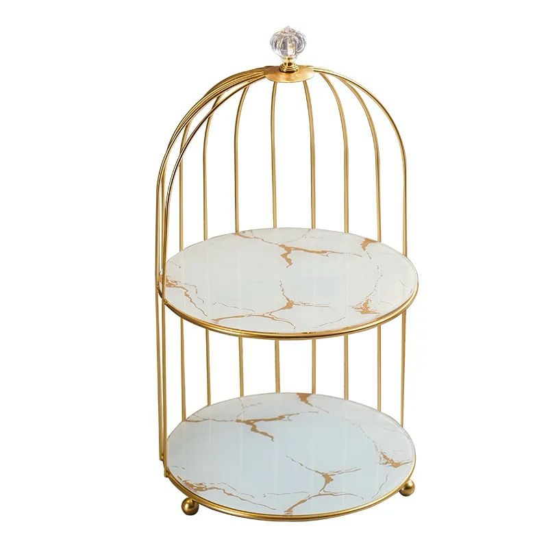 2 tier luxury marble textured with gold metal makeup storage/organiser | - Elegant Households KE