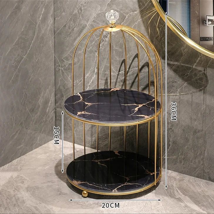 2 tier luxury marble textured with gold metal makeup storage/organiser | - Elegant Households KE
