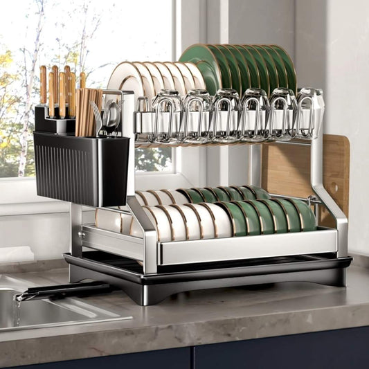 201ss Material 2 - Tier Kitchen Dish Rack with drain tray | - Elegant Households KE
