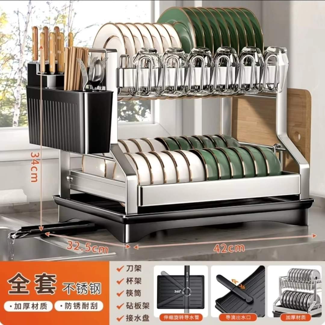 201ss Material 2 - Tier Kitchen Dish Rack with drain tray | - Elegant Households KE