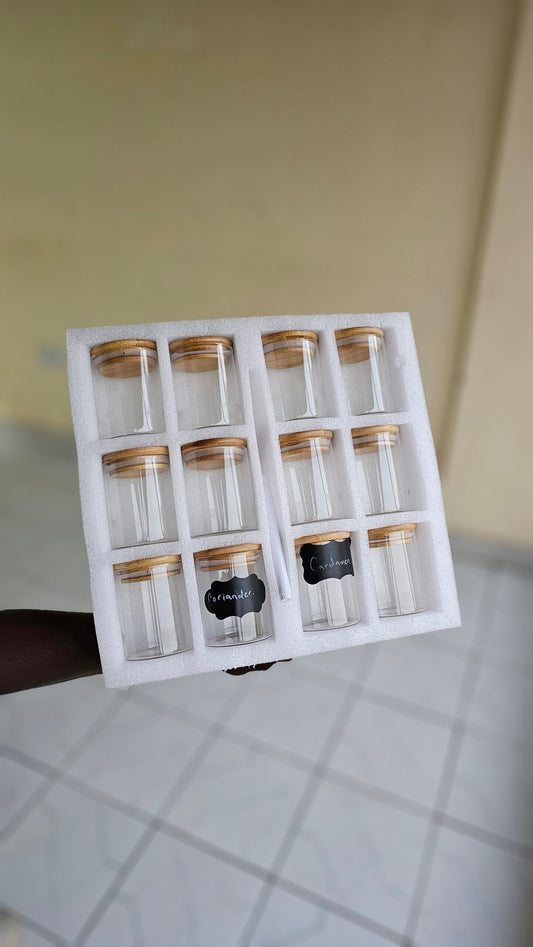 12pcs Round Glass spice jar set