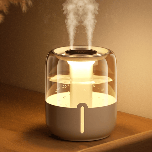 2.2L Large - Capacity Humidifier | Dual Mist Outlets, 24 - Hour Runtime, Aromatherapy & 7 - Color Flame Light | - Elegant Households KE