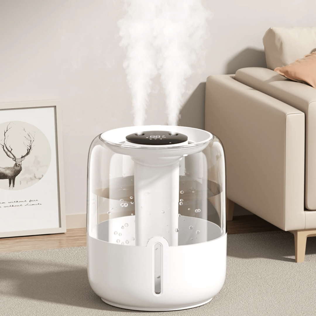 2.2L Large - Capacity Humidifier | Dual Mist Outlets, 24 - Hour Runtime, Aromatherapy & 7 - Color Flame Light | - Elegant Households KE