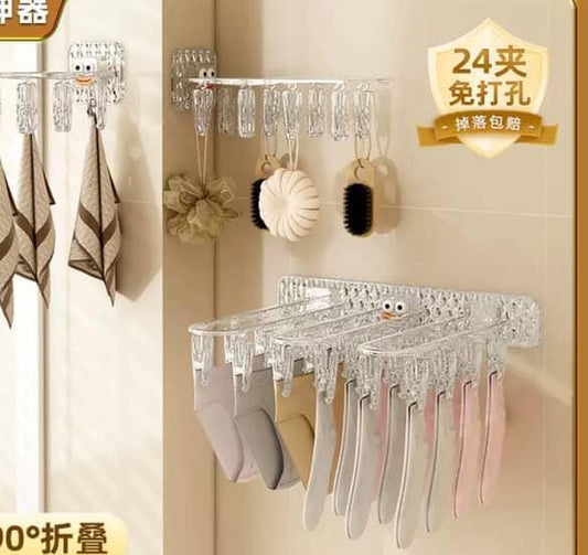24 - Clip Wall Folding Cloth Hanger | Windproof Drying Rack | - Elegant Households KE