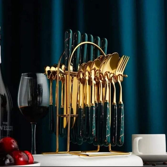 24 pc cutterly spoon gold green | - Elegant Households KE