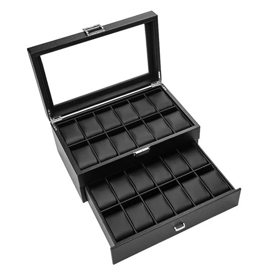 24 - Slot Leather Watch Organizer Case – Luxury Jewellery Storage Box with Lock, Dust - Free Display for Men’s & Women’s Watches | - Elegant Households KE