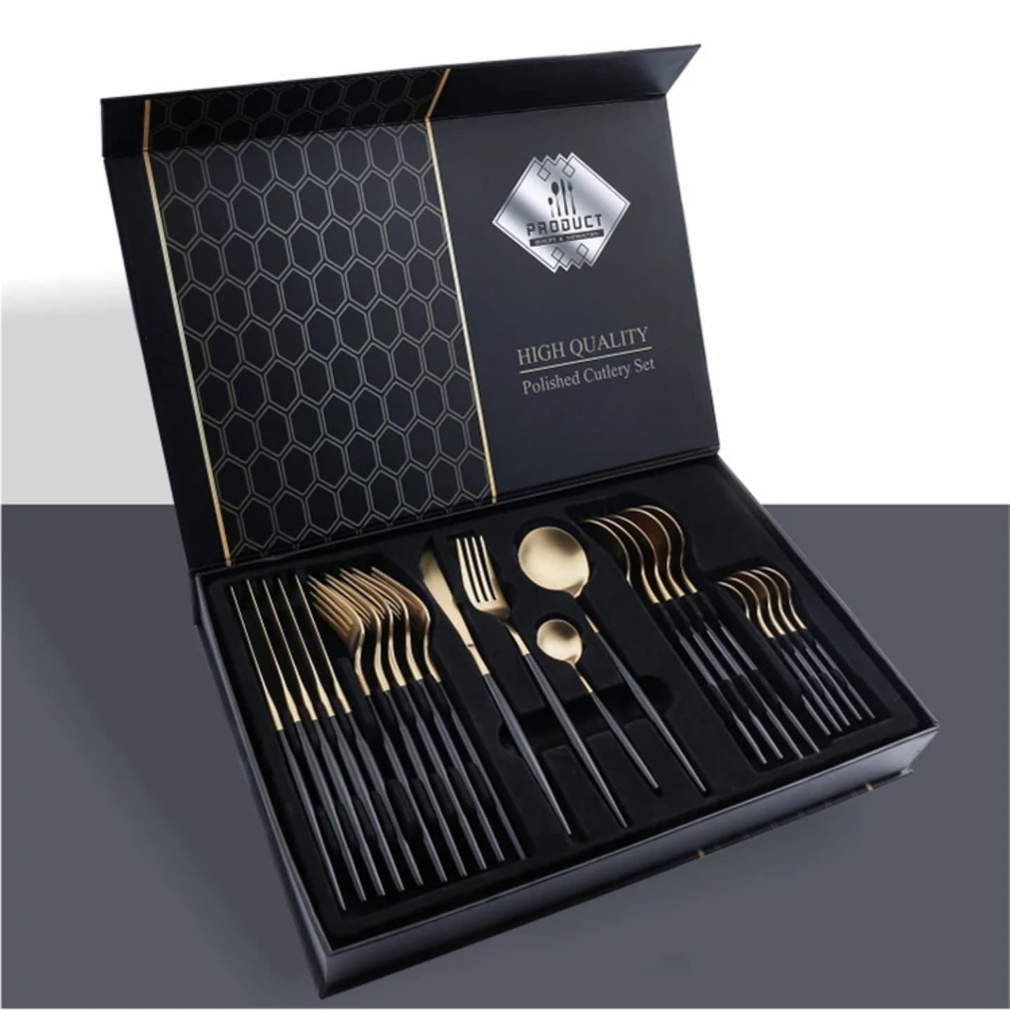 24pc stainless steel golden cutlery set | - Elegant Households KE