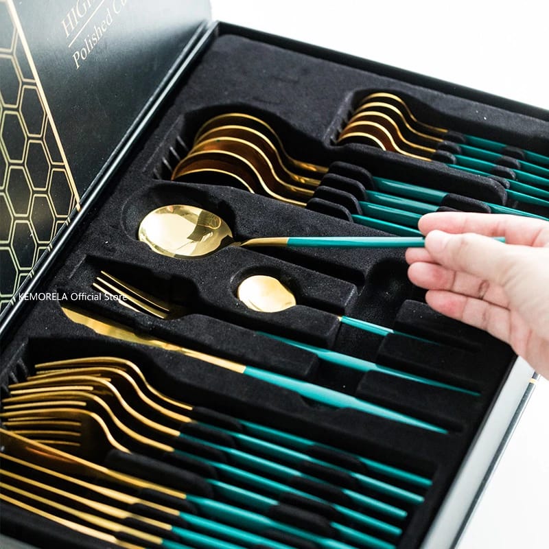 24pc stainless steel golden cutlery set | - Elegant Households KE