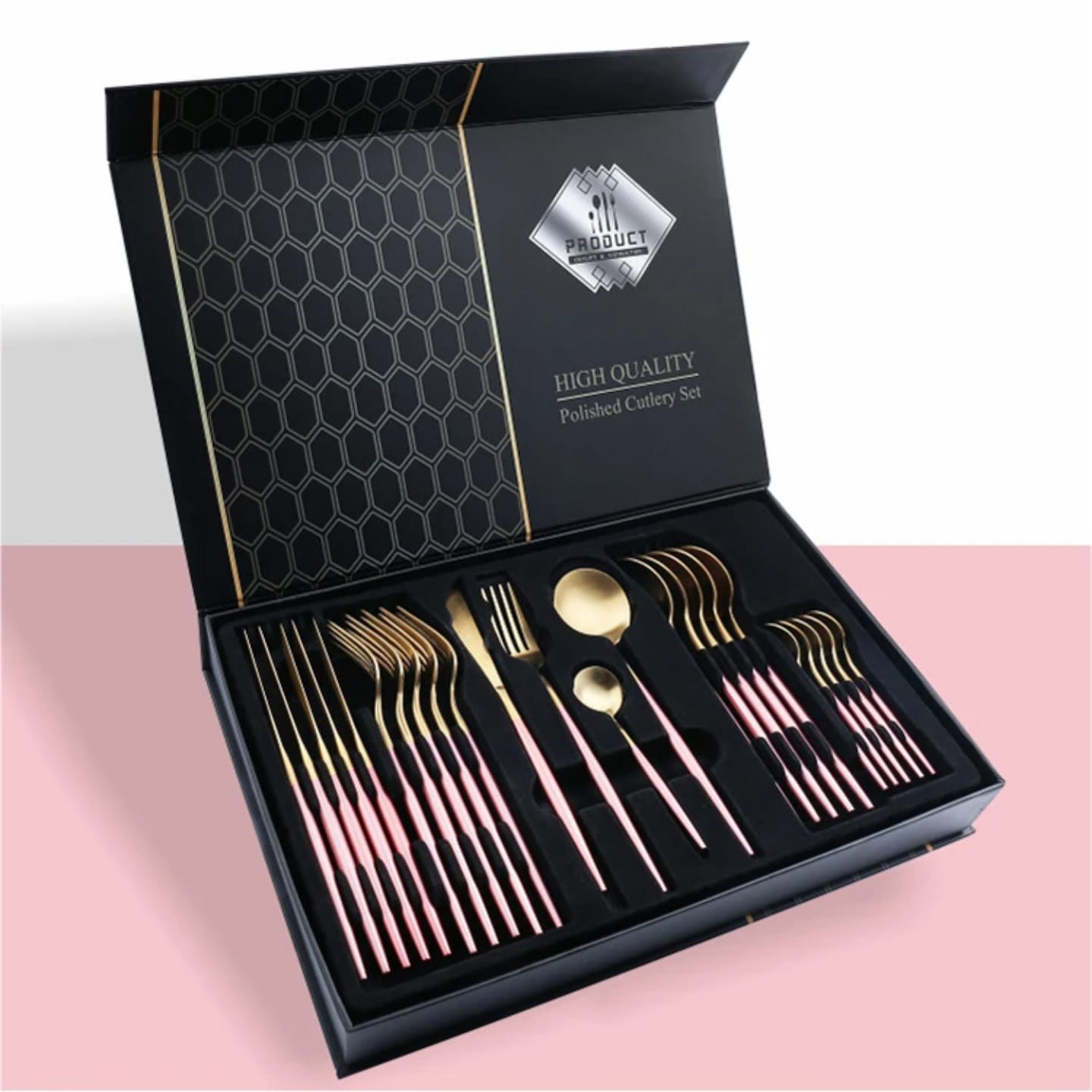 24pc stainless steel golden cutlery set | - Elegant Households KE