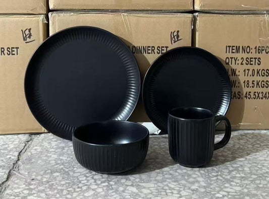 24pcs Black Ceramic dinner set | - Elegant Households KE
