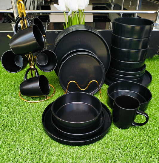 24pcs black plain dinner set | - Elegant Households KE
