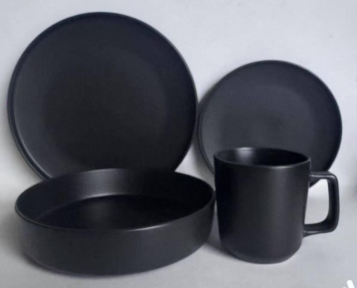 24pcs Ceramic Black dinner set | - Elegant Households KE