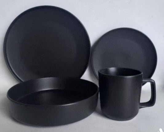 24pcs Ceramic Black dinner set | - Elegant Households KE