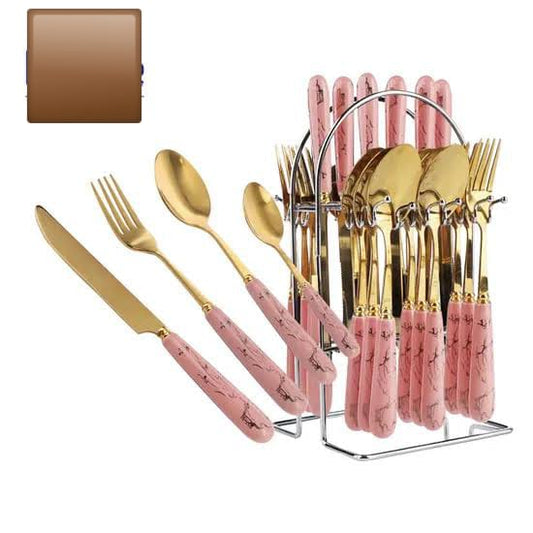 24pcs cutterly spoon gold Pink | - Elegant Households KE