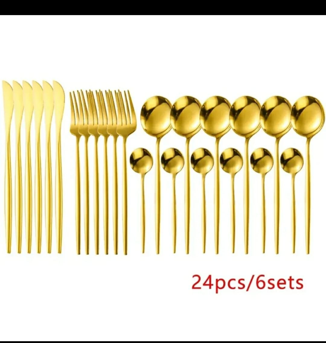 24pcs Gold Luxury cutlery set stainless steel  | - Elegant Households KE