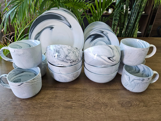 24pcs MARBLE CERAMIC DINNER SET* | - Elegant Households KE