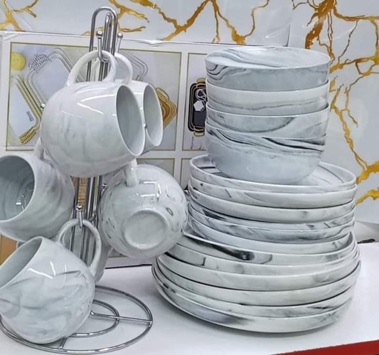 24pcs marble White CERAMIC DINNER SET | - Elegant Households KE
